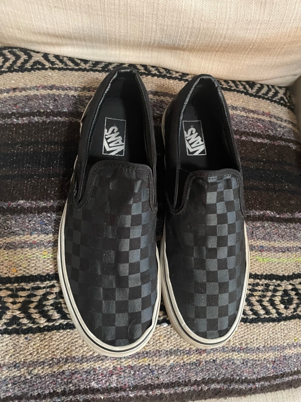 Vans Classic Slip-On Checkerboard Sneakers - Black
